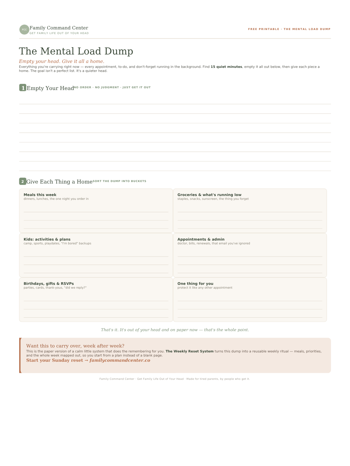 Mental Load Dump printable mockup